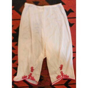 Vintage Van Raalte Pink Nylon Pajama Pants With Embroidered Floral Hem